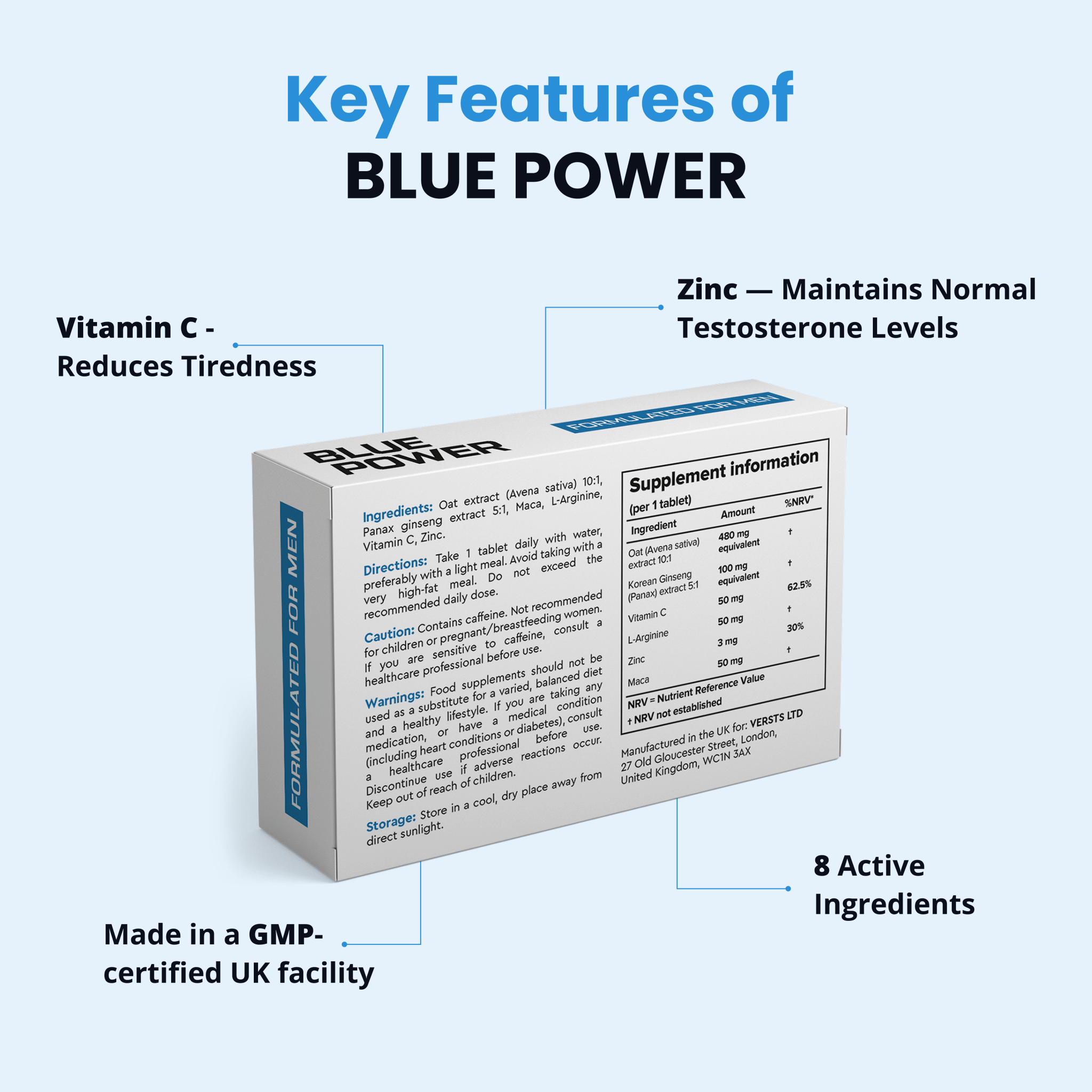 Blue Power — Men's Herbal Vitality Complex (80 Tablets) - Blue Power